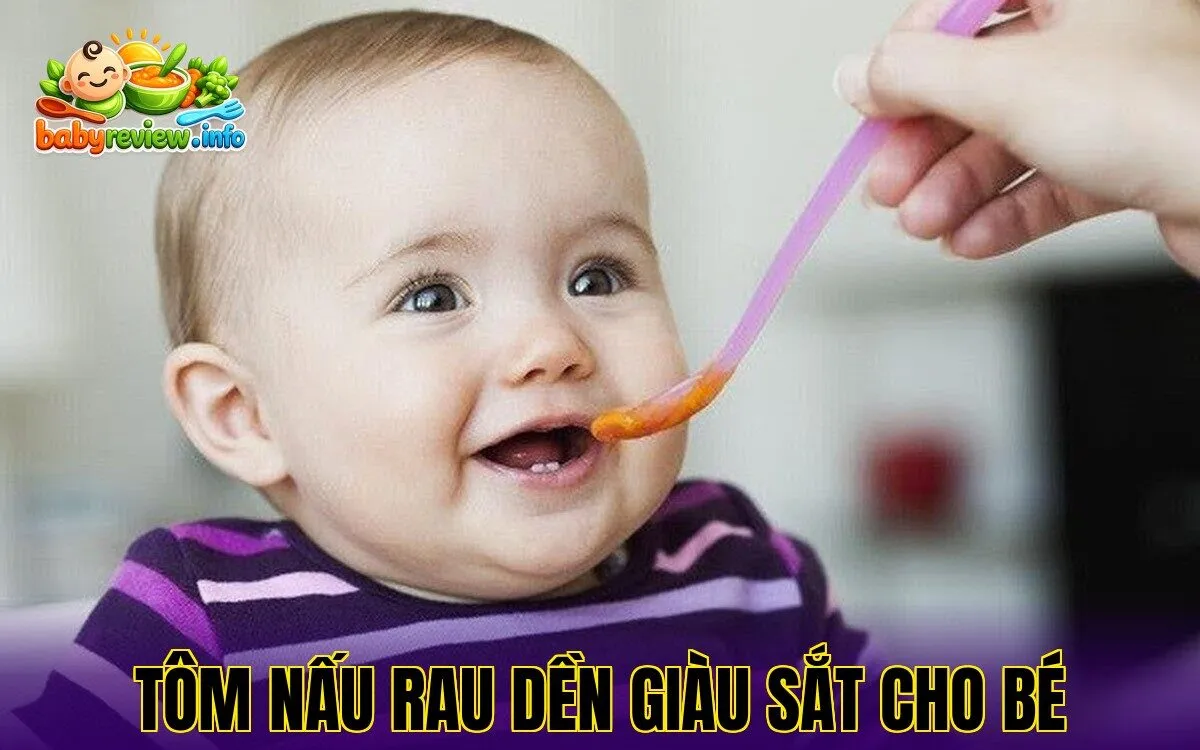 tôm nấu rau dền giàu sắt cho bé