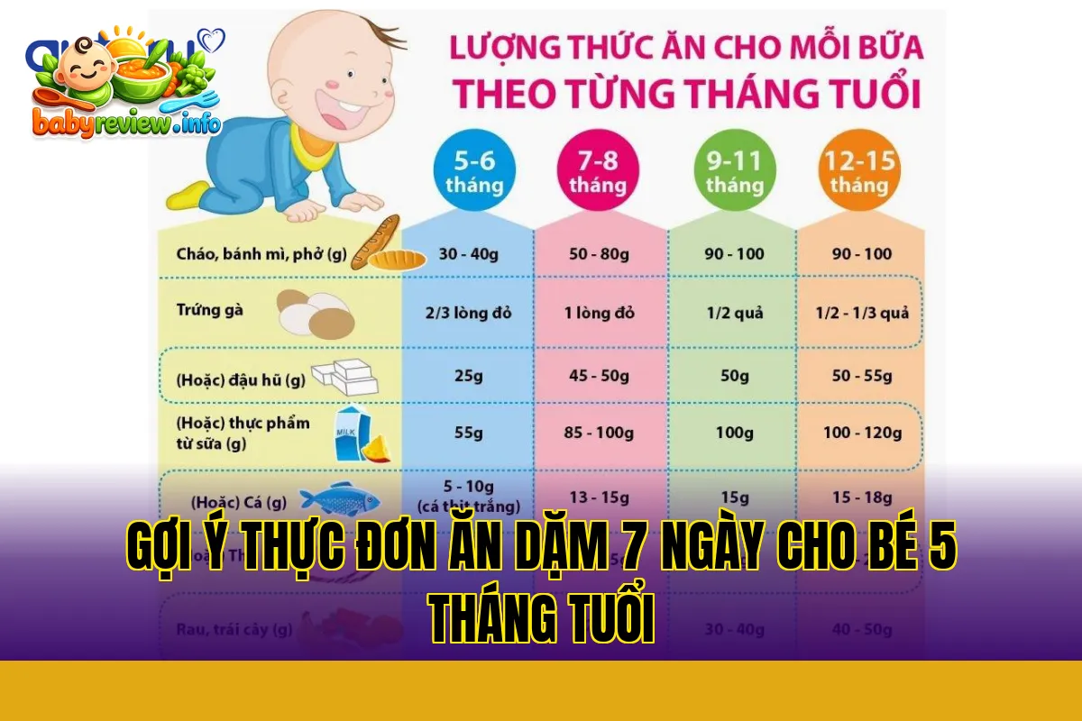 gợi ý thực đơn ăn dặm 7 ngày cho bé 5 tháng tuổi