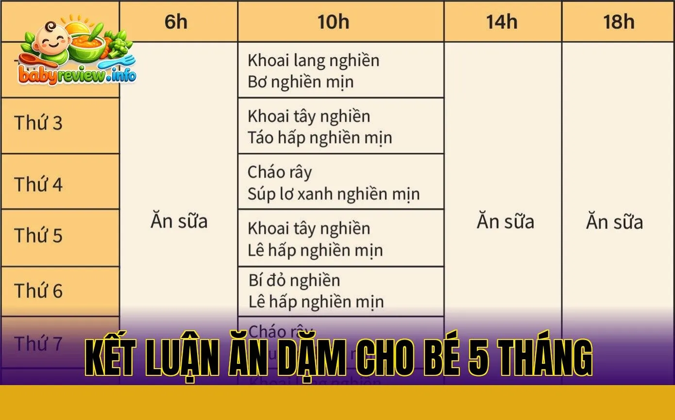 kết luận ăn dặm cho bé 5 tháng