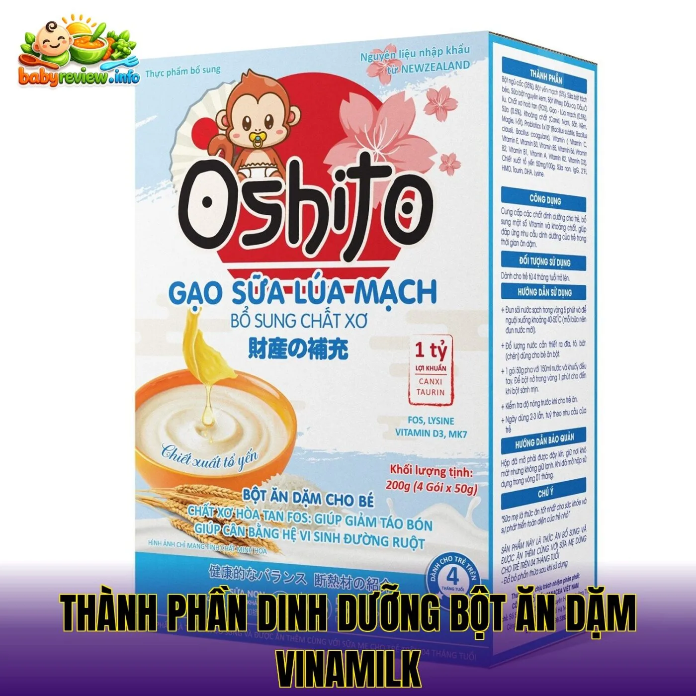 thành phần dinh dưỡng bột ăn dặm Vinamilk