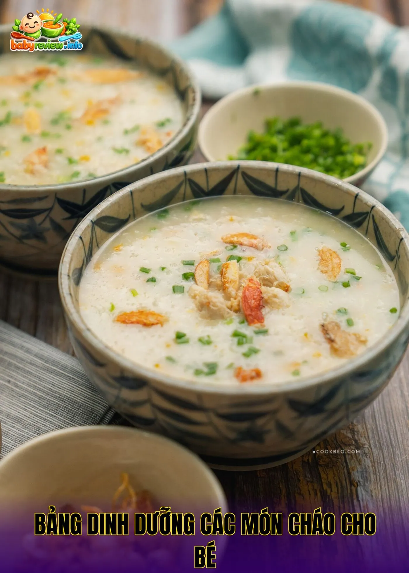 bảng dinh dưỡng các món cháo cho bé