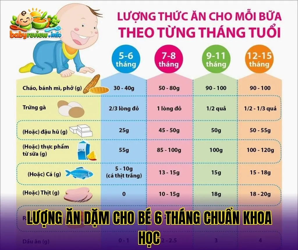 Lượng ăn dặm cho bé 6 tháng chuẩn khoa học
