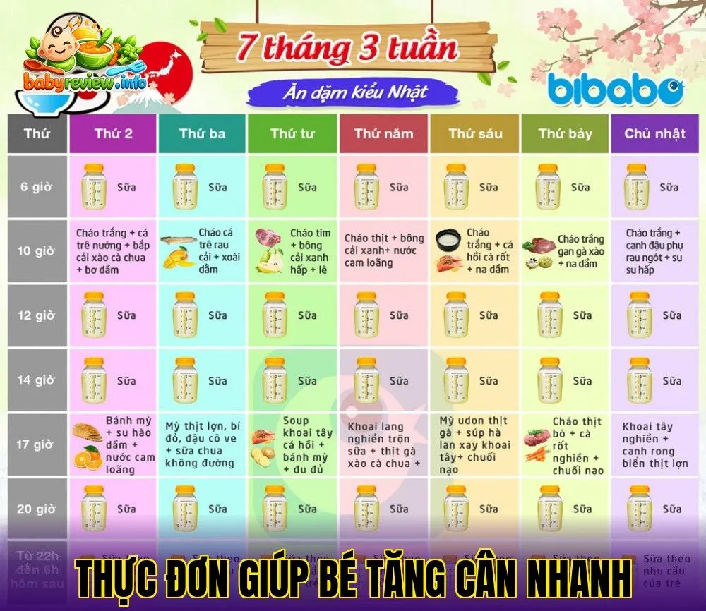 thực đơn giúp bé tăng cân nhanh