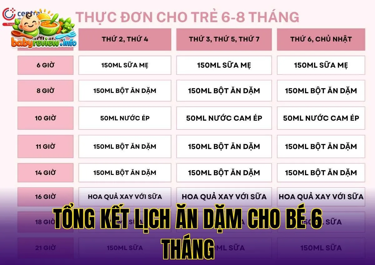 tổng kết lịch ăn dặm cho bé 6 tháng
